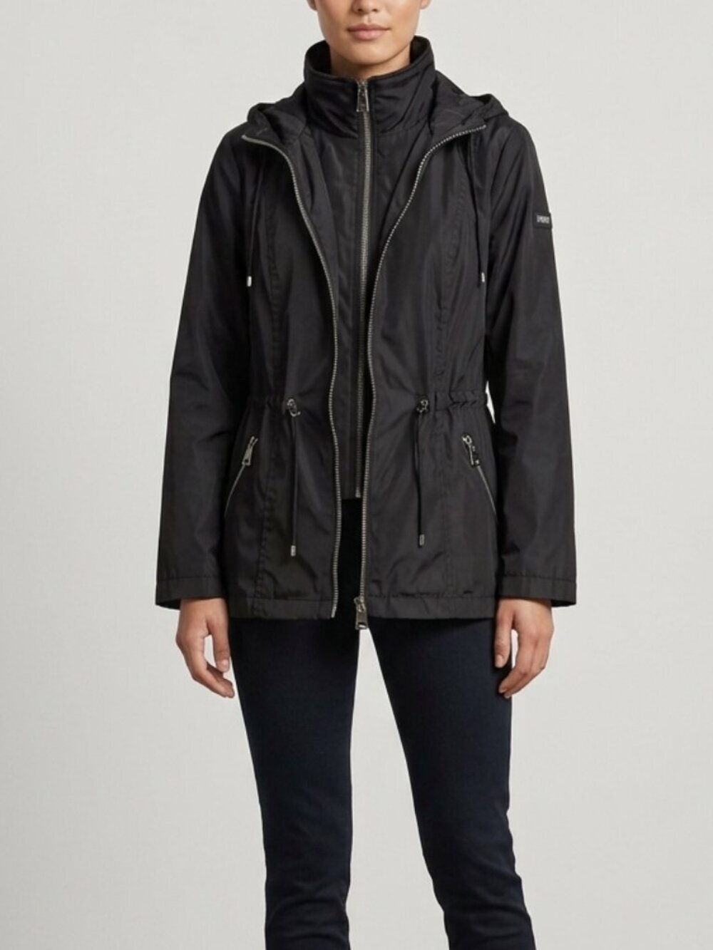DKNY Black Double Zip Waterproof Windbreaker